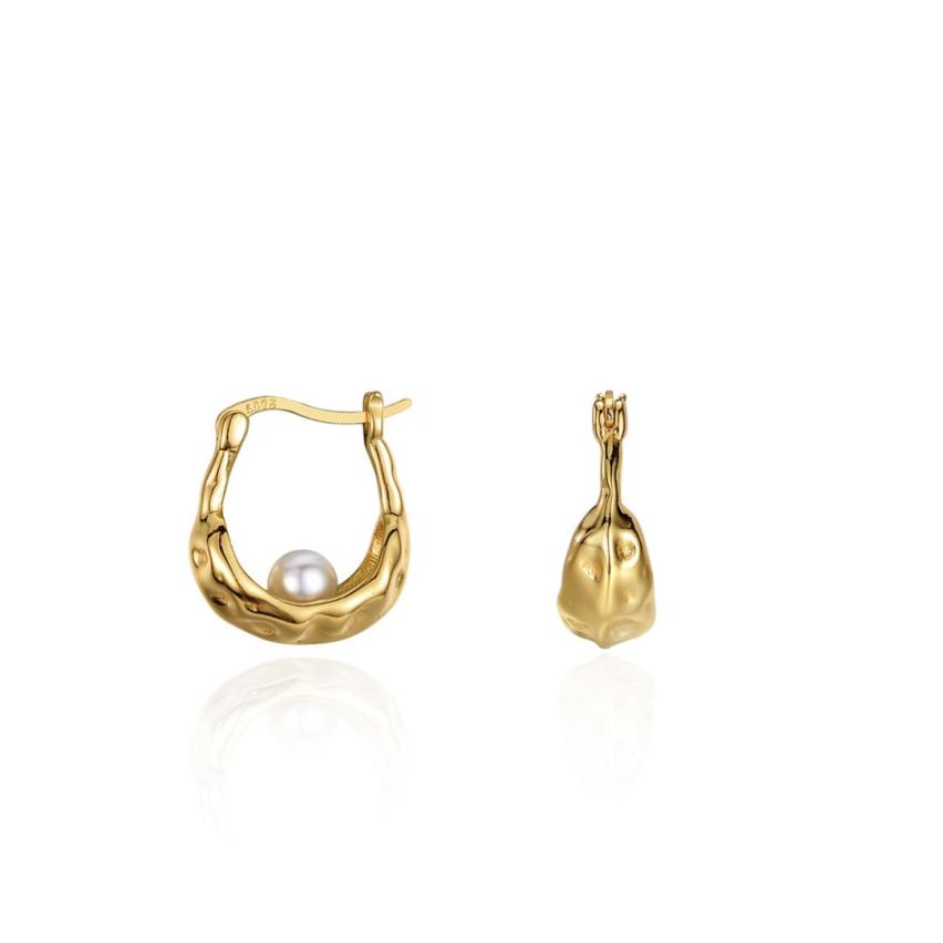 925 Silver Gold Plating Pearls Earrings 2.8g