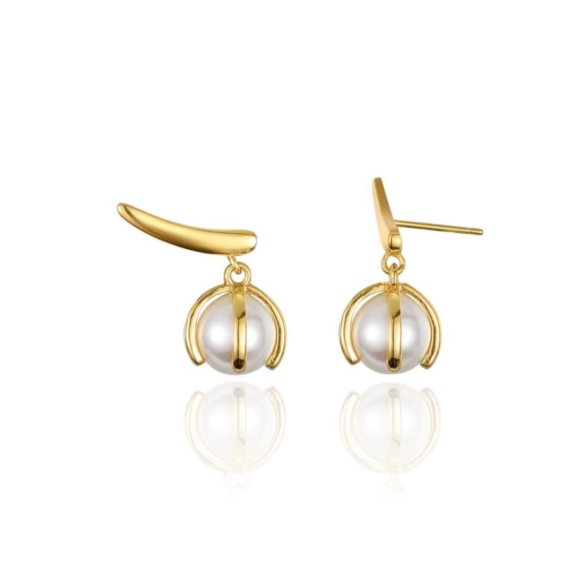 925 Silver Gold Plating Pearls Earrings 3.7g