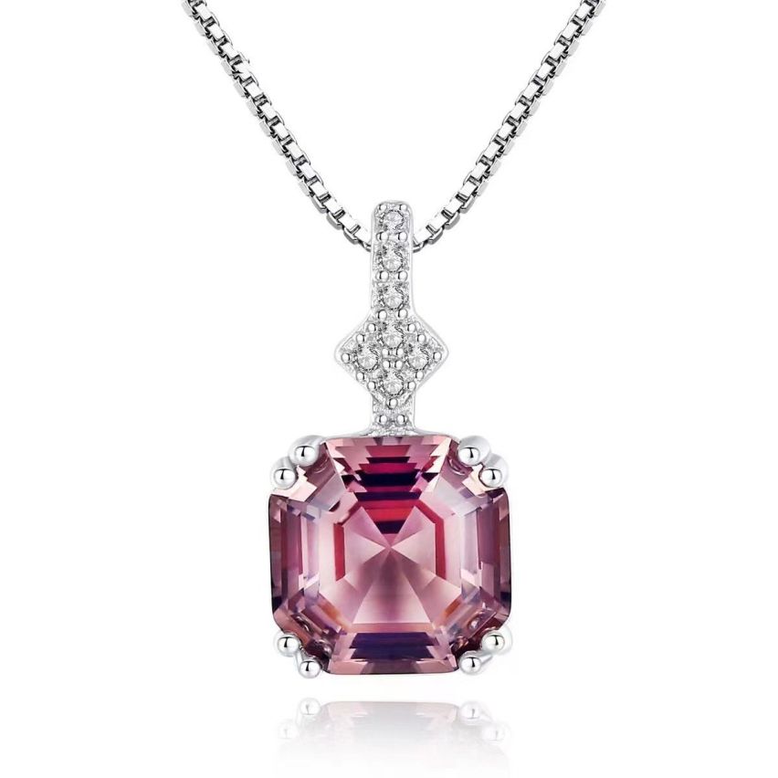 925 Silver Rhodium Plating Pink Zircon Pendants 2.86g