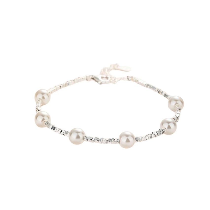 925 Silver Rhodium Plating White Pearls Bracelets 3.8g