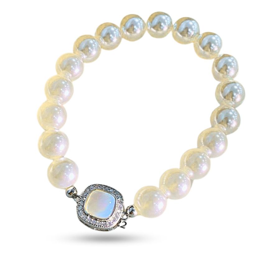 925 Silver Rhodium Plating White Shijia pearl Pearls Bracelets 13.29g