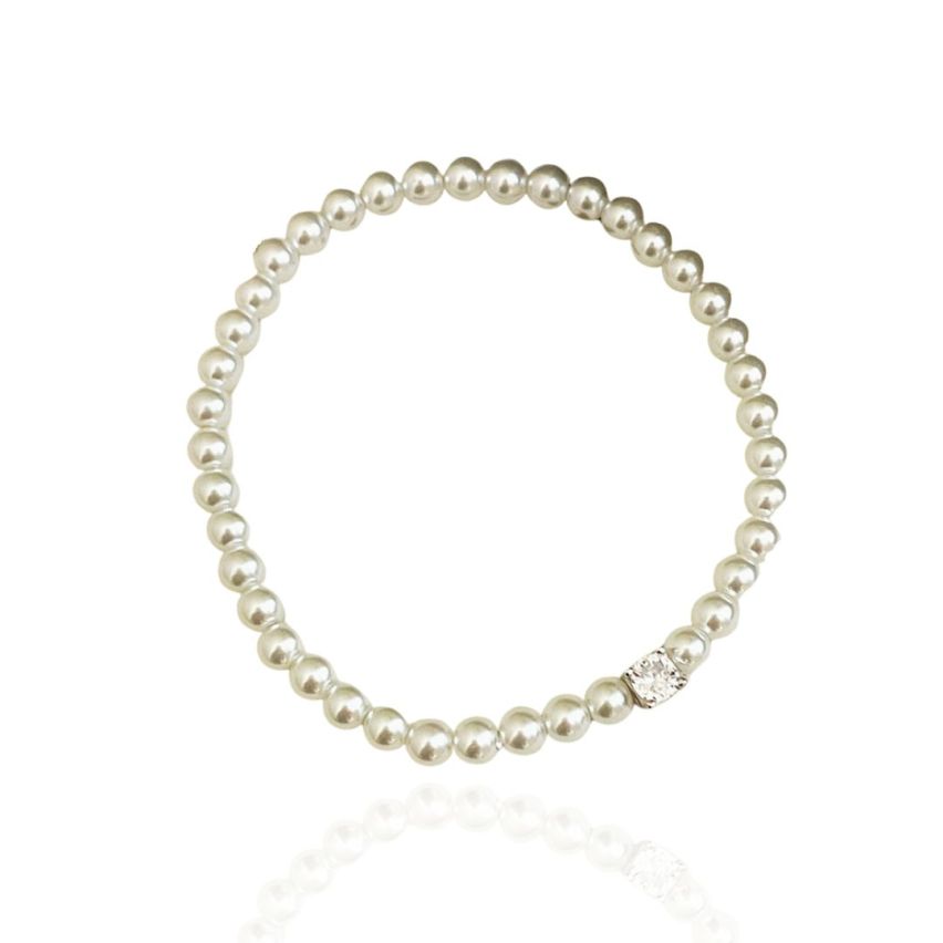 925 Silver Rhodium Plating White Zircon Pearls Bracelets 3.8g