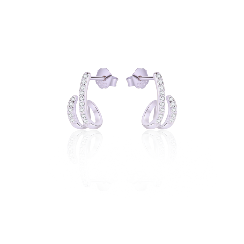 925 Silver Rhodium Plating Zircon Minimalist Earrings 0.77g 11.5x1.3mm