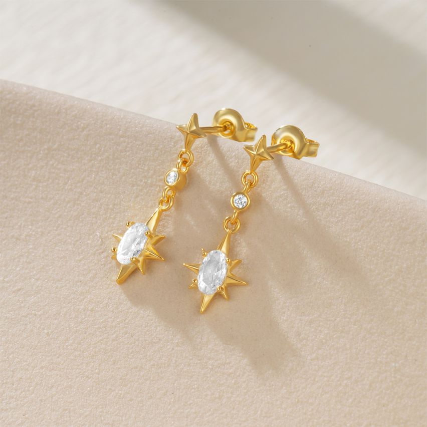 925 Silver 3 galvanization layers Gold Plating Zircon Minimalist Earrings 1.2g 21x8mm