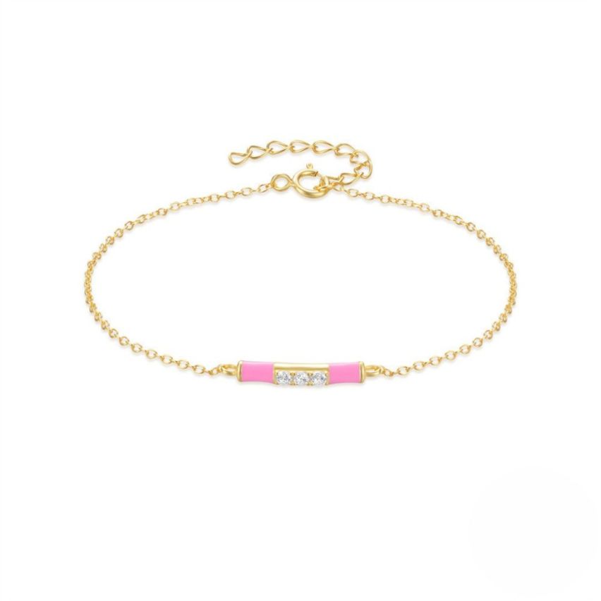 925 Silver 3 galvanization layers Pink Enamel Minimalist Bracelets 1.25g