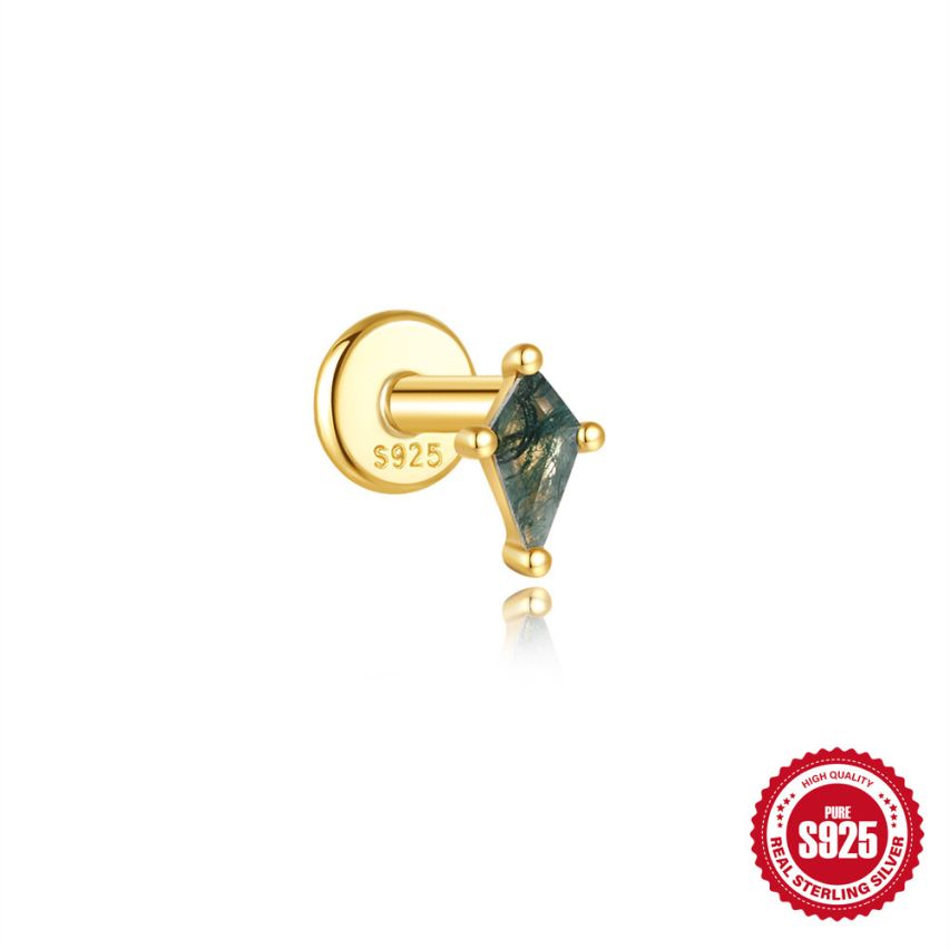 925 Silver 3 galvanization layers Agate Piercing Earrings