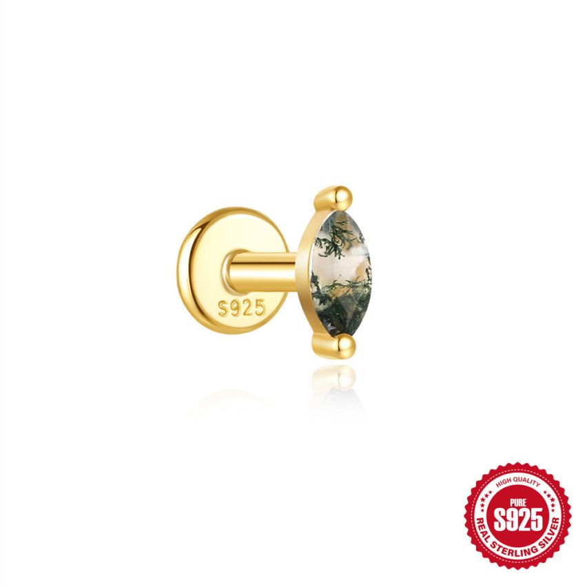 925 Silver 3 galvanization layers Agate Piercing Earrings