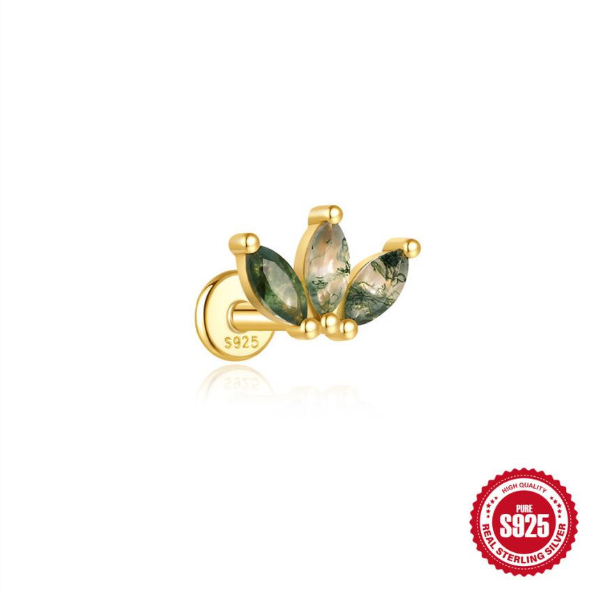 925 Silver 3 galvanization layers Agate Piercing Earrings