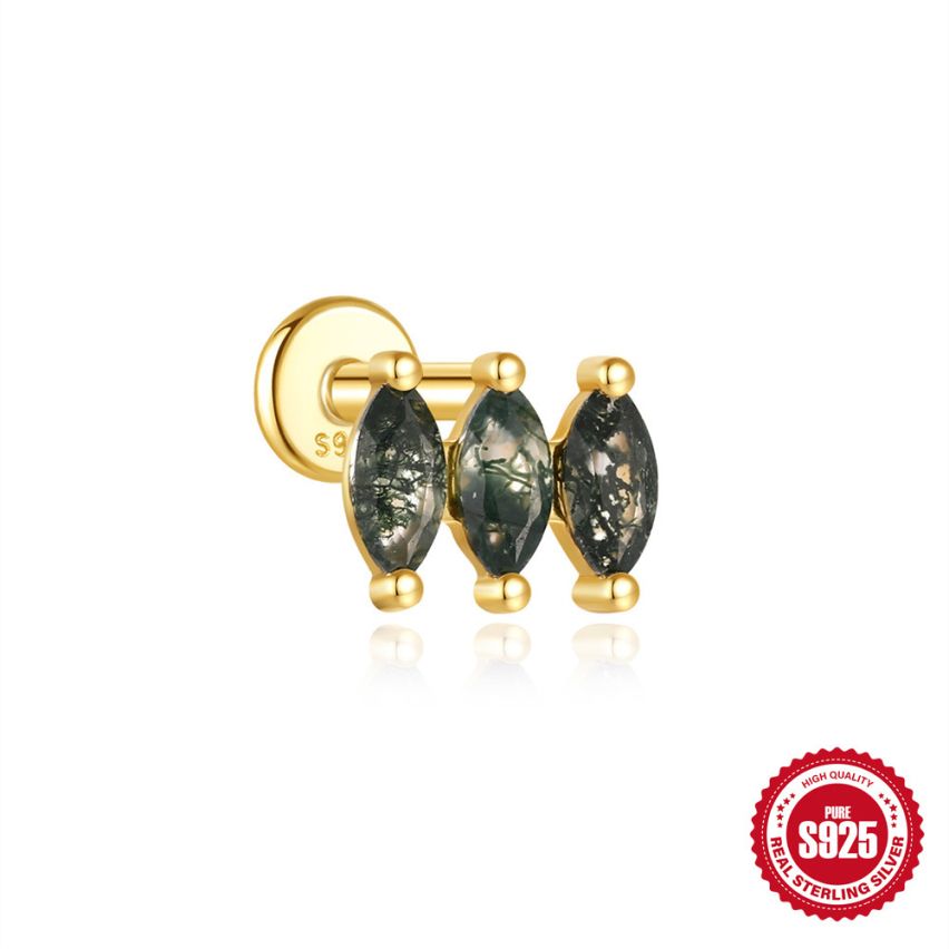 925 Silver 3 galvanization layers Agate Piercing Earrings