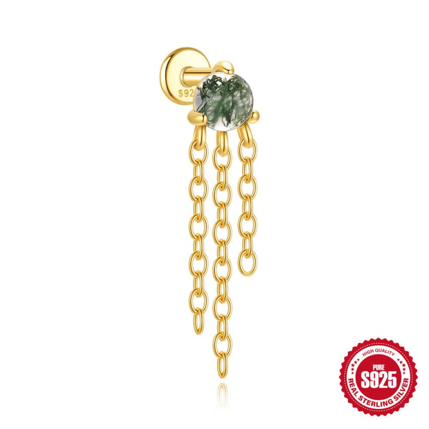 925 Silver 3 galvanization layers Agate Piercing Earrings