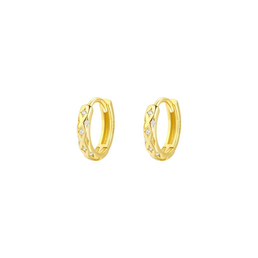 925 Silver Gold Plating White Zircon Hoop Earrings 1.35g