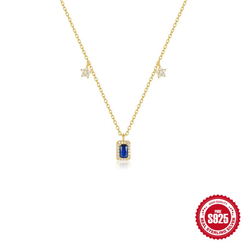 925 Silver 3 galvanization layers Blue Zircon Minimalist Pendants 1.62g