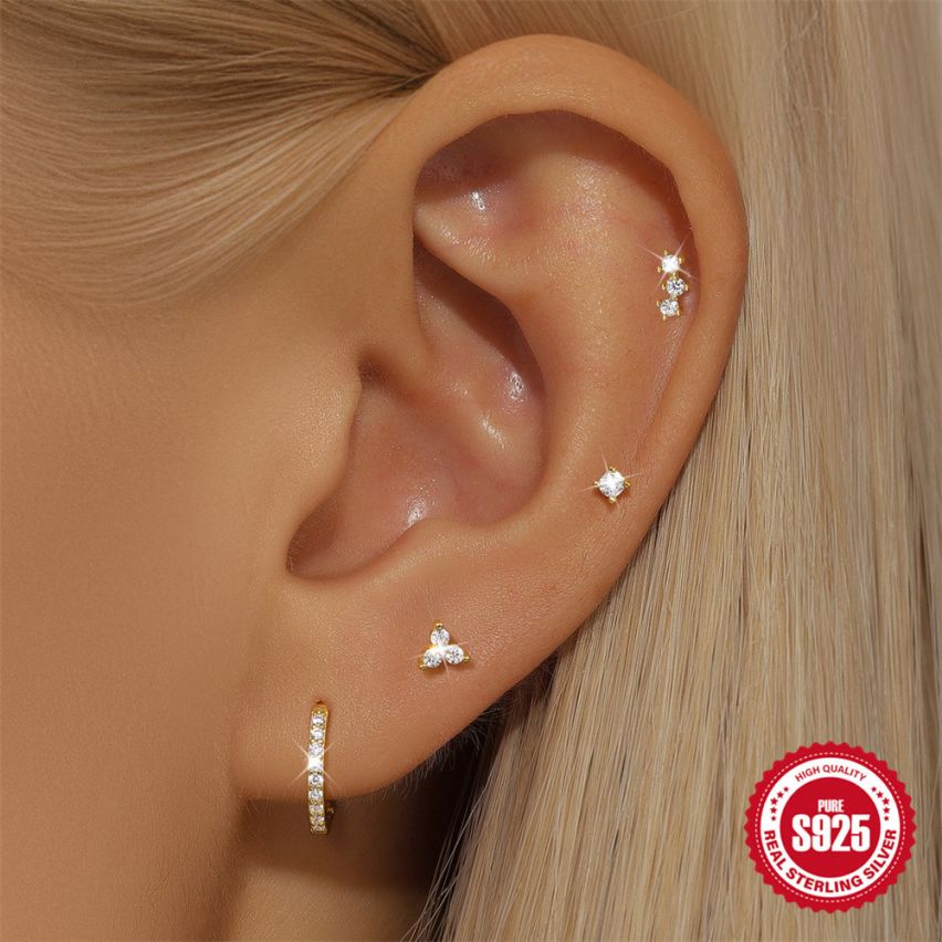 925 Silver 3 galvanization layers Gold Plating Zircon Sets Earrings