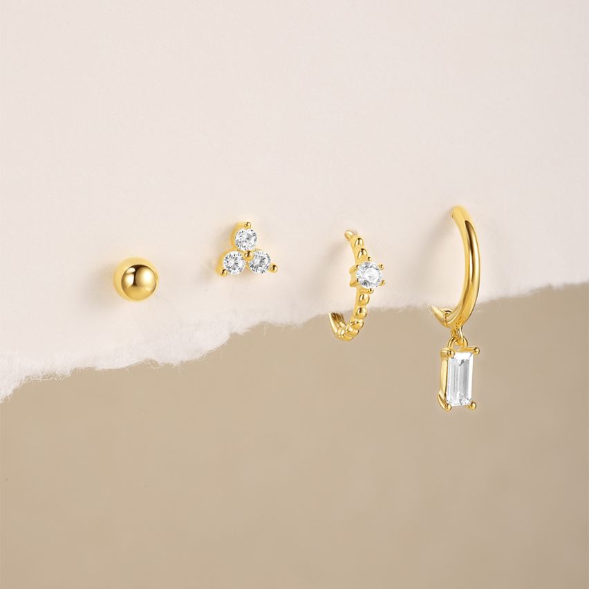 925 Silver 3 galvanization layers Gold Plating Zircon Sets Earrings