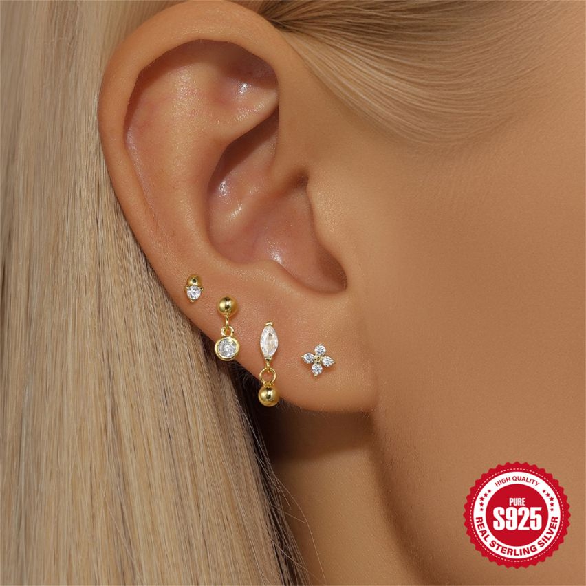 925 Silver 3 galvanization layers Gold Plating Zircon Sets Earrings