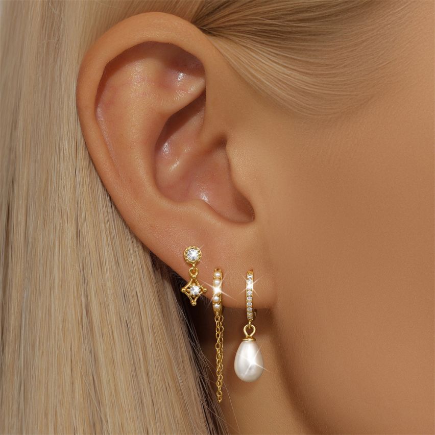 925 Silver 3 galvanization layers Gold Plating Zircon Sets Earrings