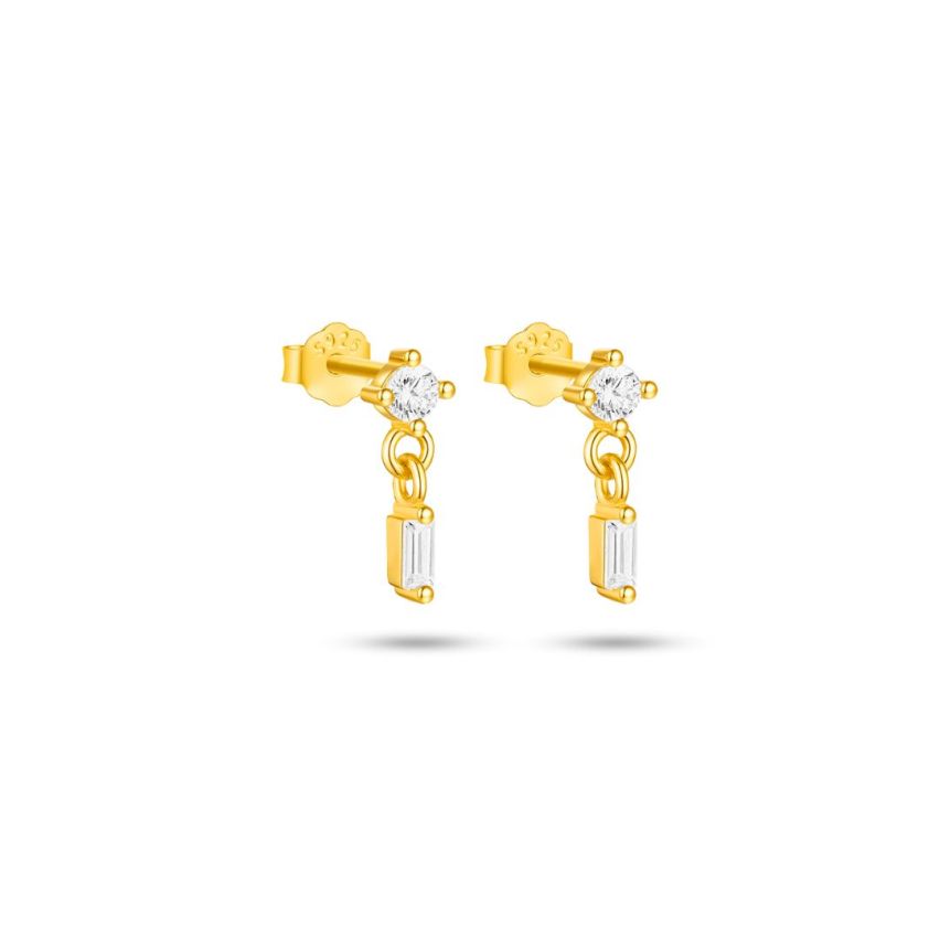 925 Silver 3 galvanization layers Gold Plating Zircon Minimalist Earrings