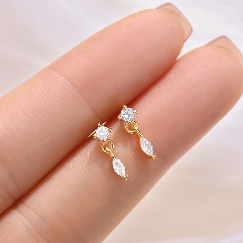 925 Silver 3 galvanization layers Gold Plating Zircon Minimalist Earrings