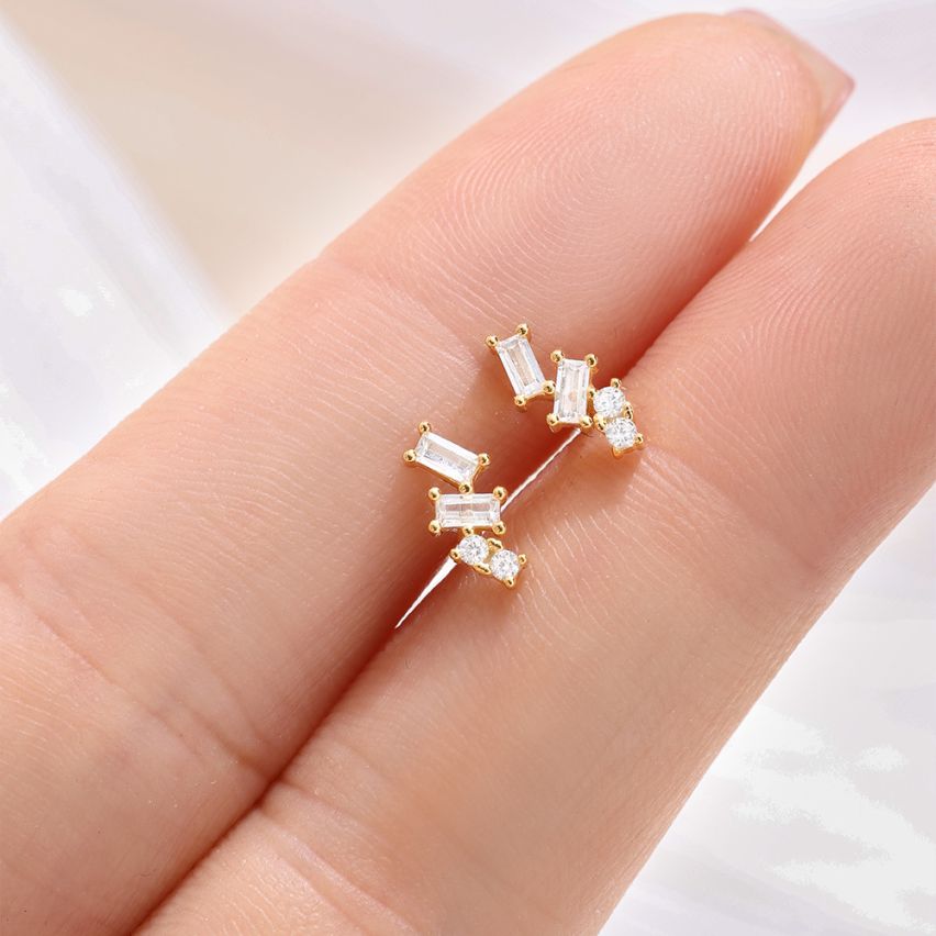 925 Silver 3 galvanization layers Gold Plating Zircon Minimalist Earrings