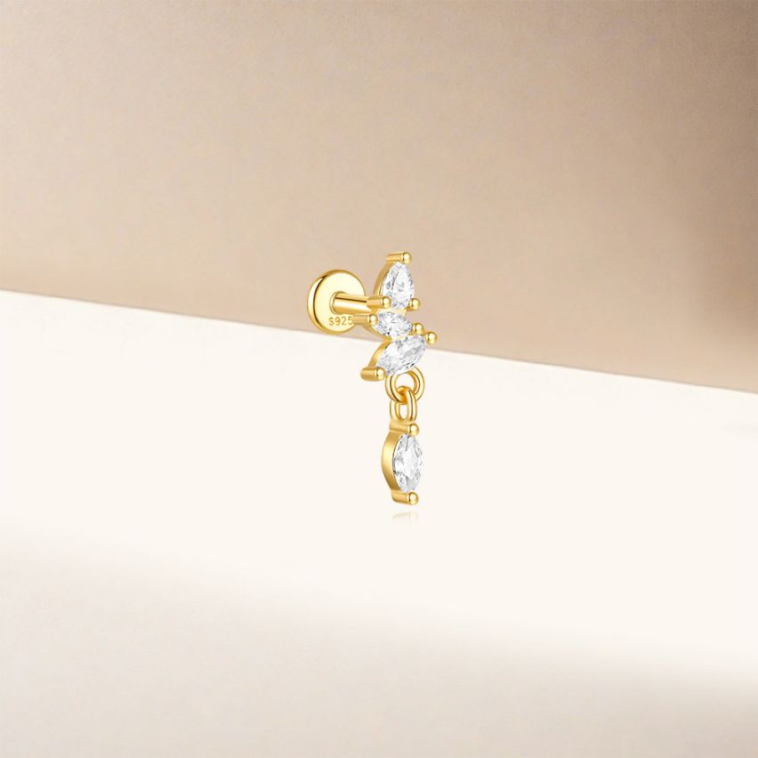 925 Silver 3 galvanization layers Gold Plating Zircon Piercing Earrings