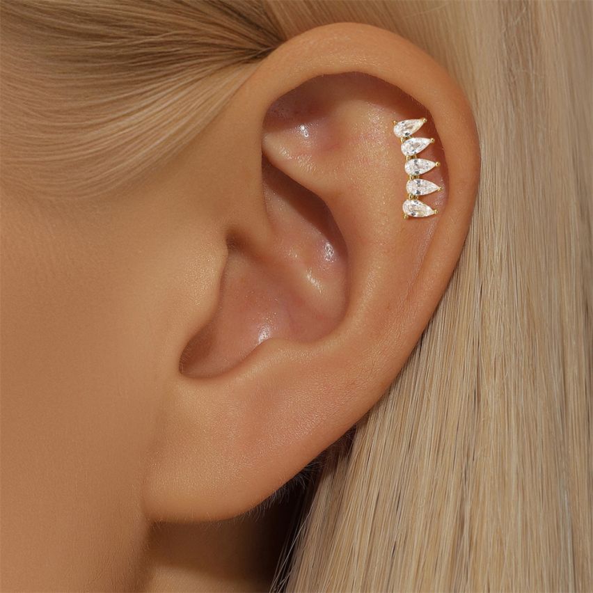 925 Silver 3 galvanization layers Gold Plating Zircon Piercing Earrings