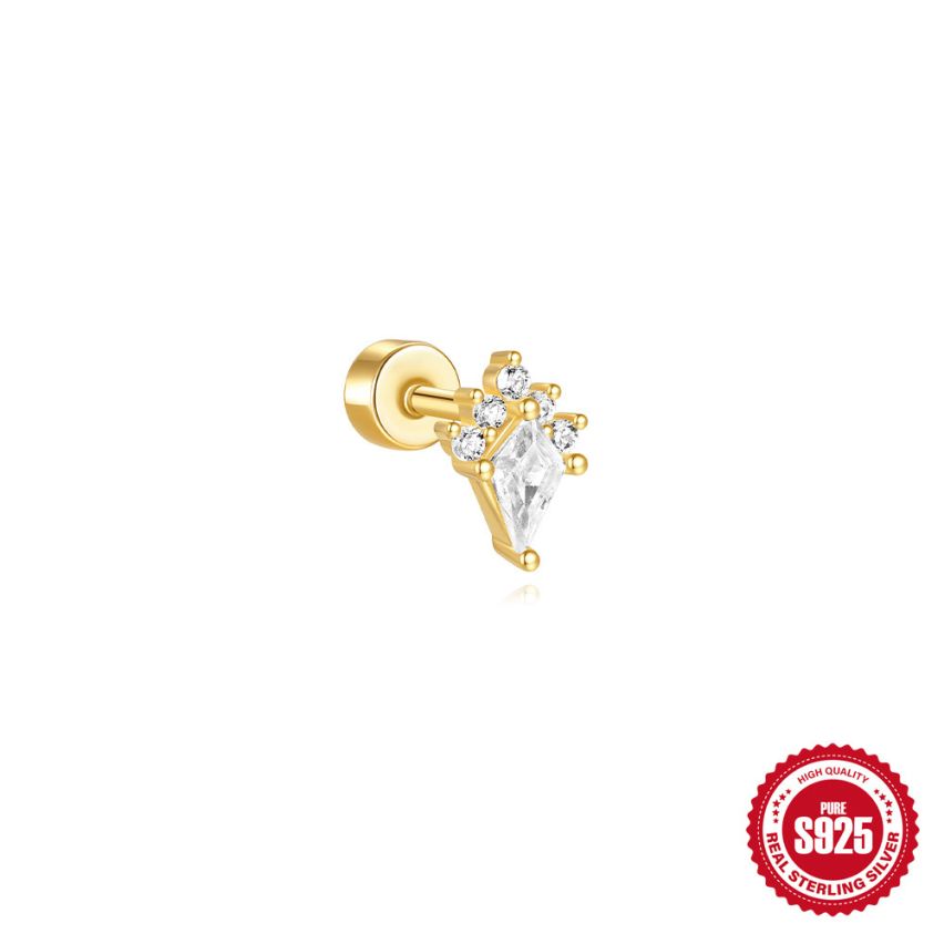 925 Silver 3 galvanization layers Gold Plating Zircon Piercing Earrings