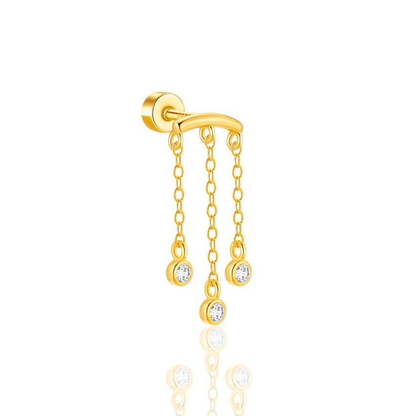 925 Silver 3 galvanization layers Gold Plating Zircon Piercing Earrings