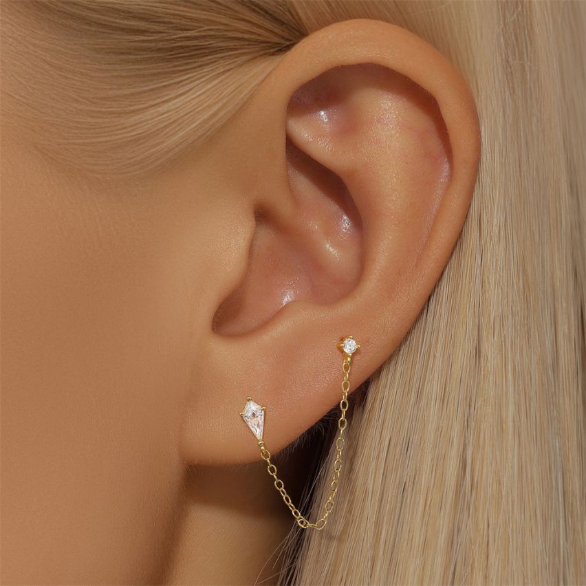 925 Silver 3 galvanization layers Gold Plating Zircon Minimalist Earrings