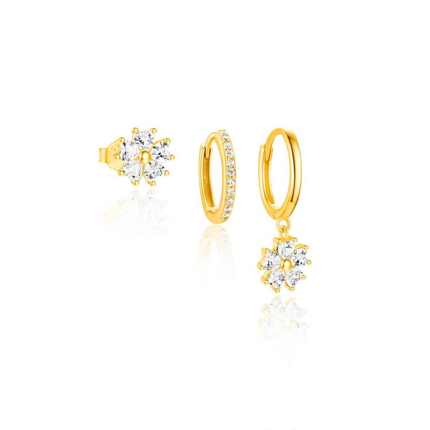 925 Silver 3 galvanization layers Gold Plating Zircon Sets Earrings