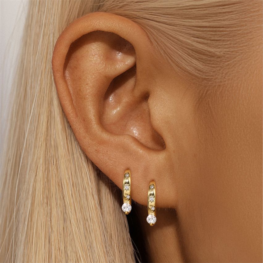 925 Silver 3 galvanization layers Gold Plating Zircon Minimalist Earrings