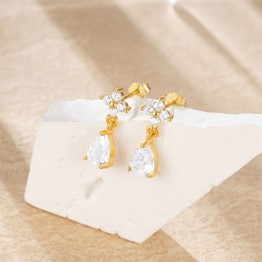 925 Silver 3 galvanization layers Gold Plating Zircon Minimalist Earrings