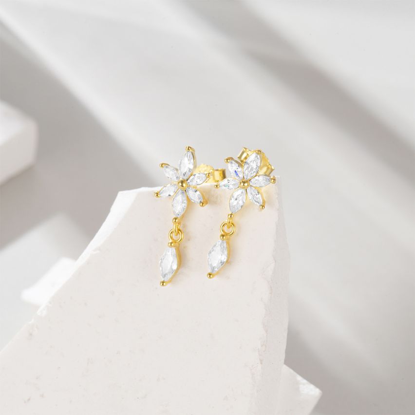 925 Silver 3 galvanization layers Gold Plating Zircon Minimalist Earrings