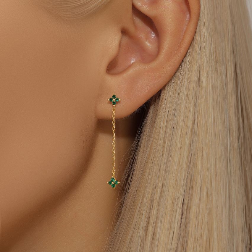 925 Silver 3 galvanization layers Gold Plating Zircon Minimalist Earrings