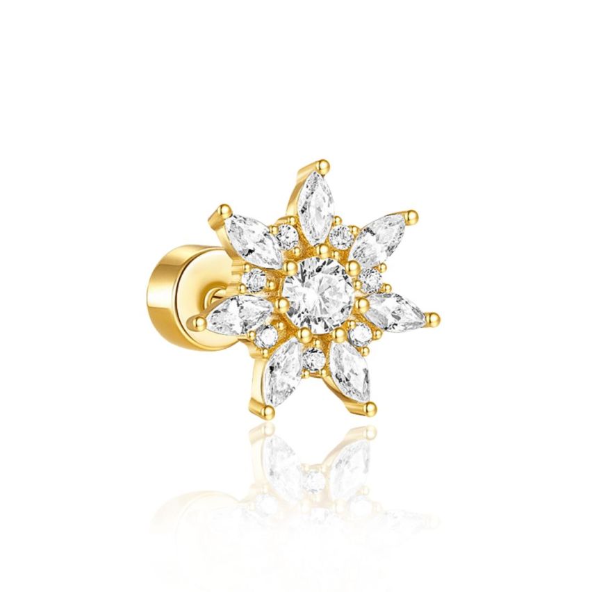 925 Silver 3 galvanization layers Gold Plating Zircon Piercing Earrings