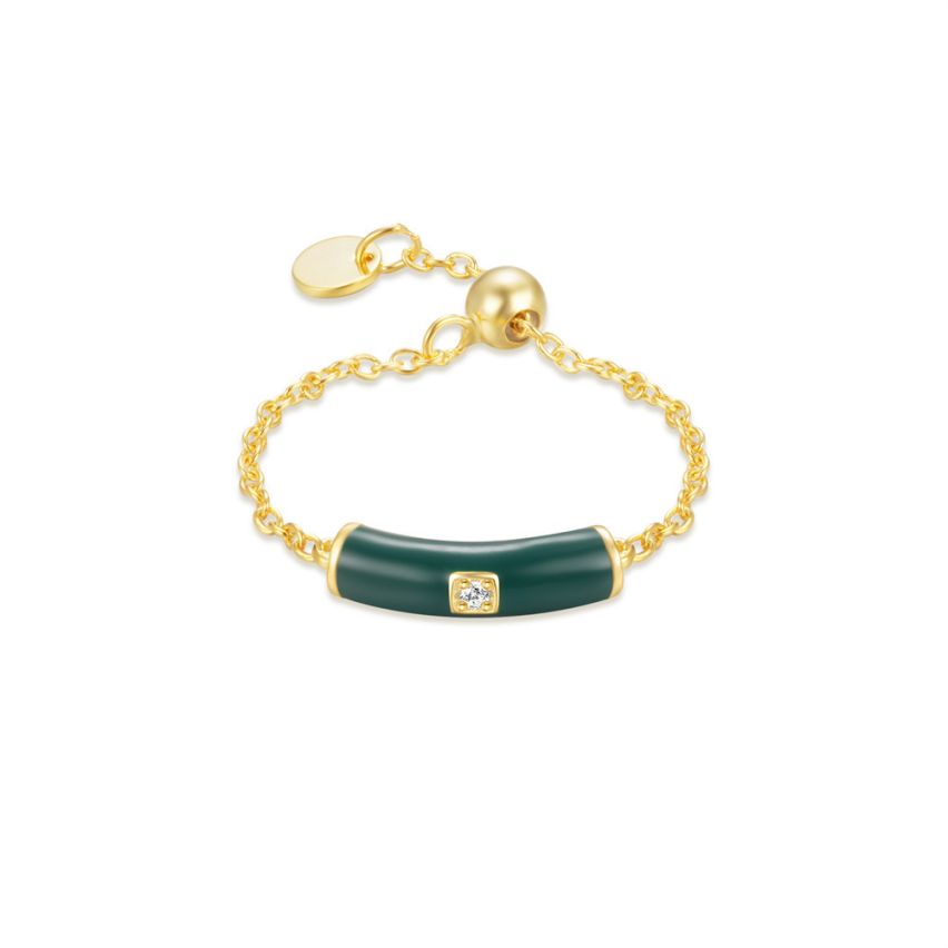 925 Silver 3 galvanization layers Green Enamel Minimalist Rings 1.06g 12x6mm