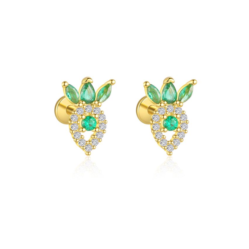 925 Silver 3 galvanization layers Green Zircon Minimalist Earrings