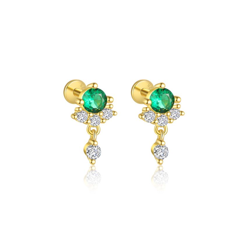 925 Silver 3 galvanization layers Green Zircon Minimalist Earrings