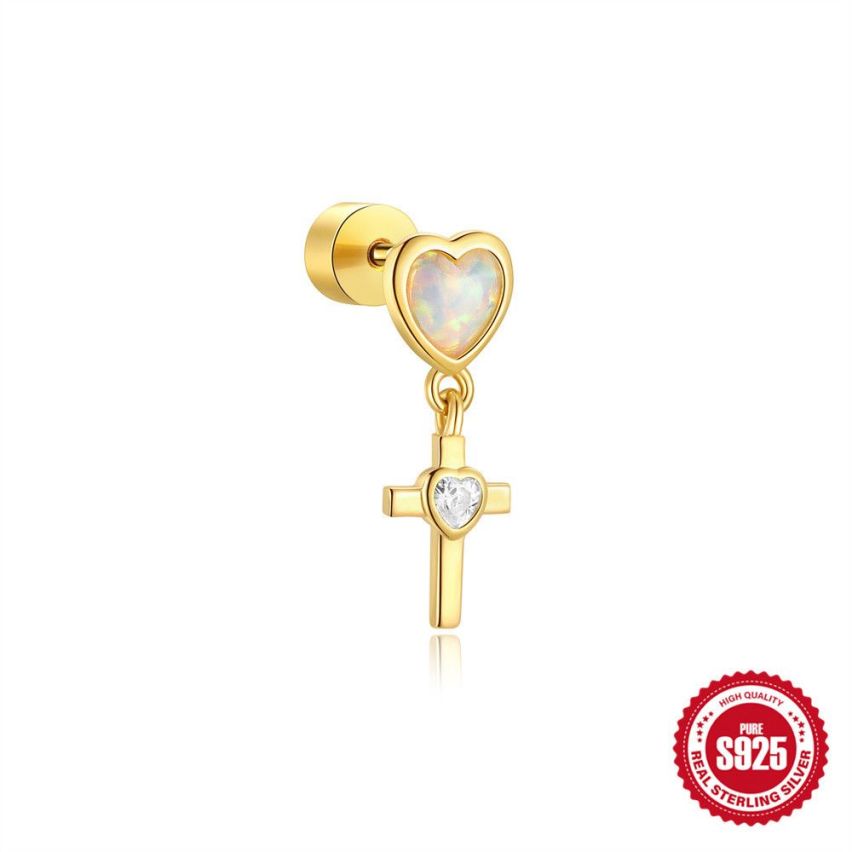 925 Silver 3 galvanization layers Opal Piercing Earrings 0.8g 15x5.5mm