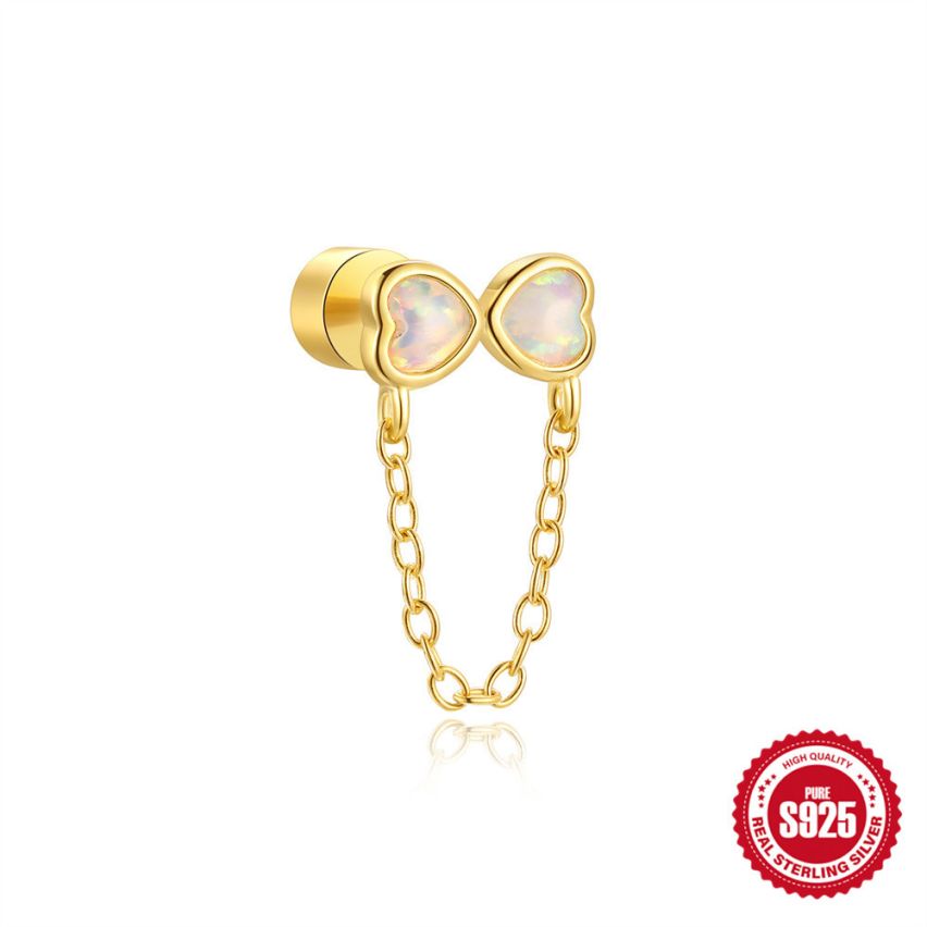 925 Silver 3 galvanization layers Opal Piercing Earrings 0.78g 14x8mm