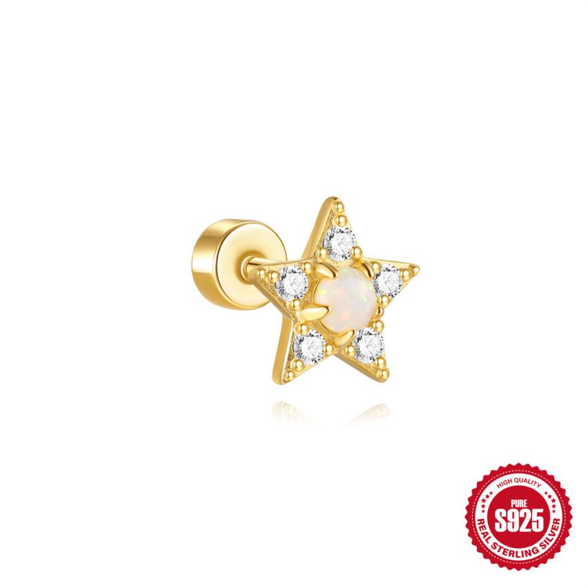 925 Silver 3 galvanization layers Opal Piercing Earrings 0.88g 8.8x8.3mm