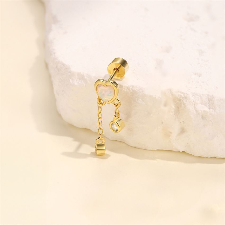 925 Silver 3 galvanization layers Opal Piercing Earrings 0.95g 19x5.5mm