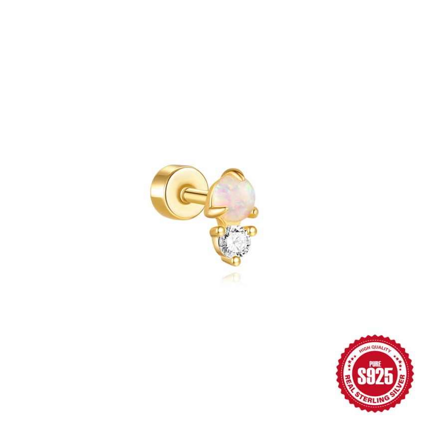 ESSENTIAL 3 galvanization layers 925 Silver Opal Piercing Earrings 