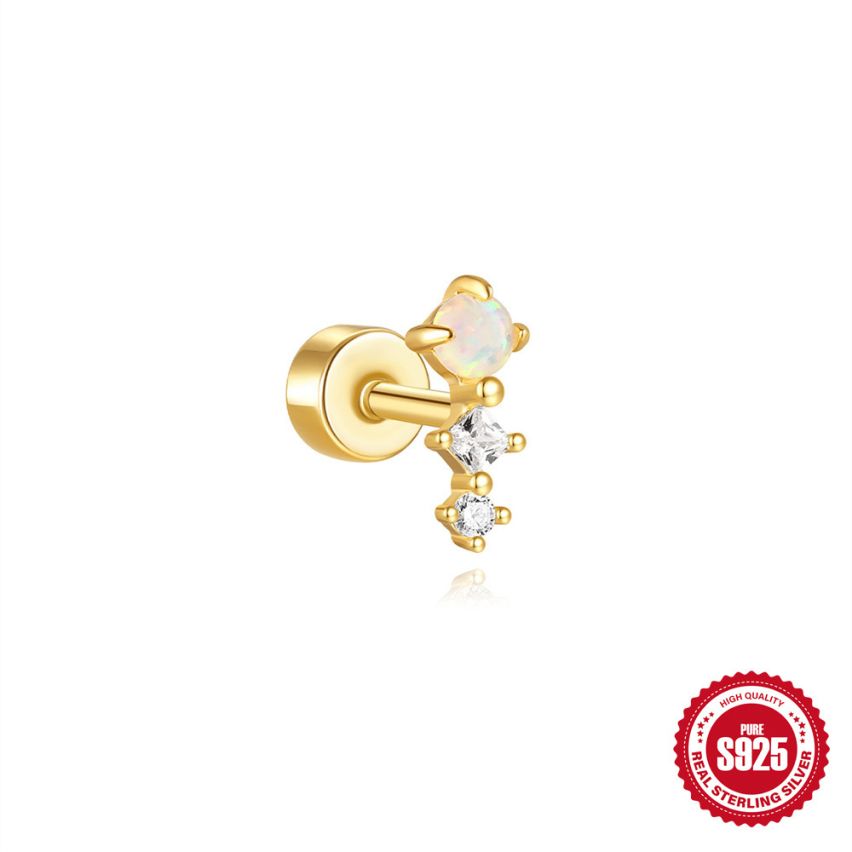 ESSENTIAL 3 galvanization layers 925 Silver Opal Piercing Earrings 