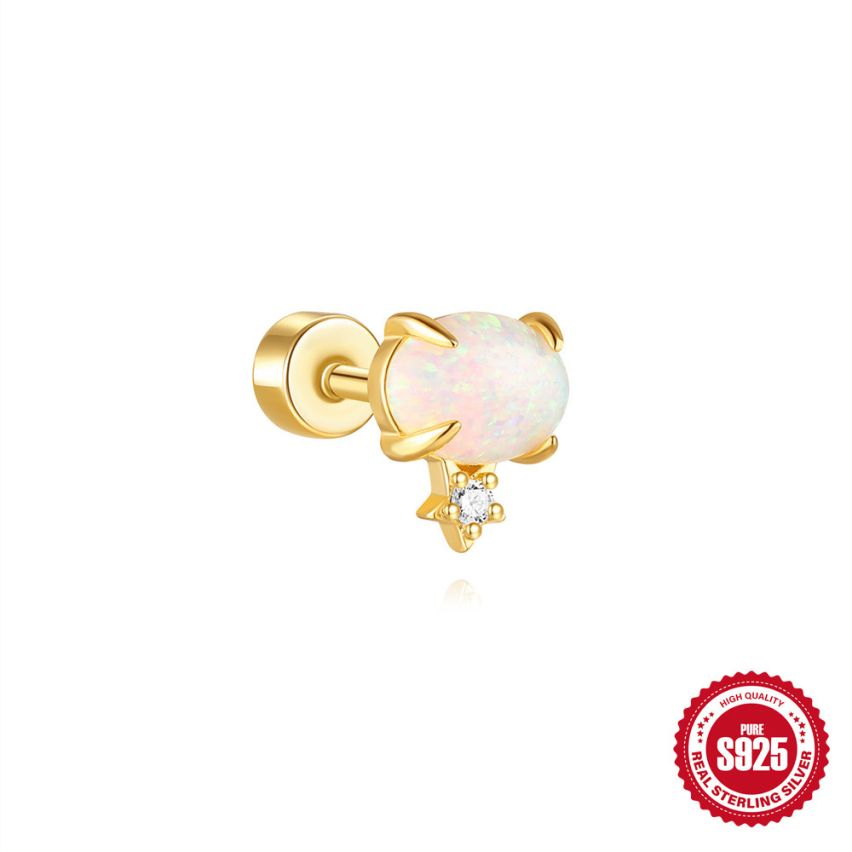 ESSENTIAL 3 galvanization layers 925 Silver Opal Piercing Earrings 