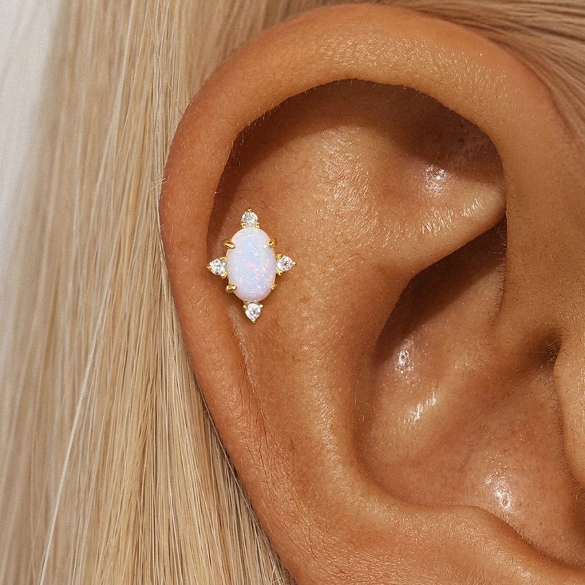 ESSENTIAL 3 galvanization layers 925 Silver Opal Piercing Earrings