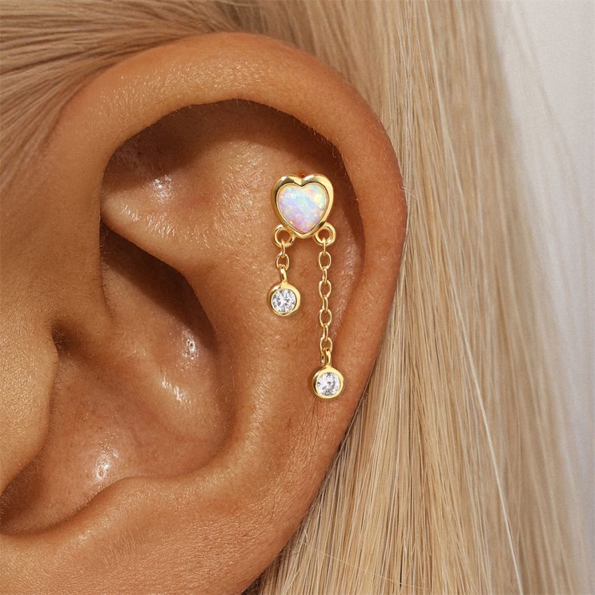 ESSENTIAL 3 galvanization layers 925 Silver Opal Piercing Earrings