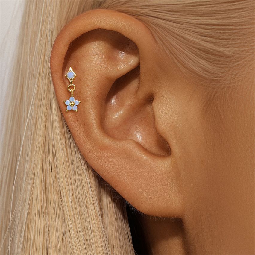 925 Silver 3 galvanization layers Opal Piercing Earrings