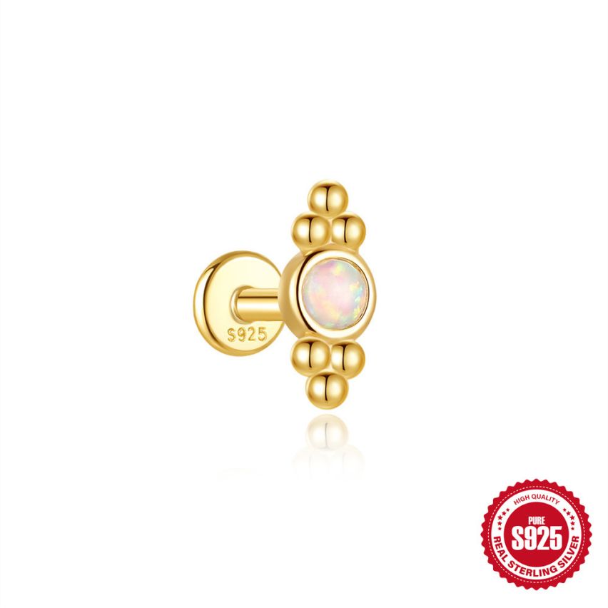 925 Silver 3 galvanization layers Opal Piercing Earrings