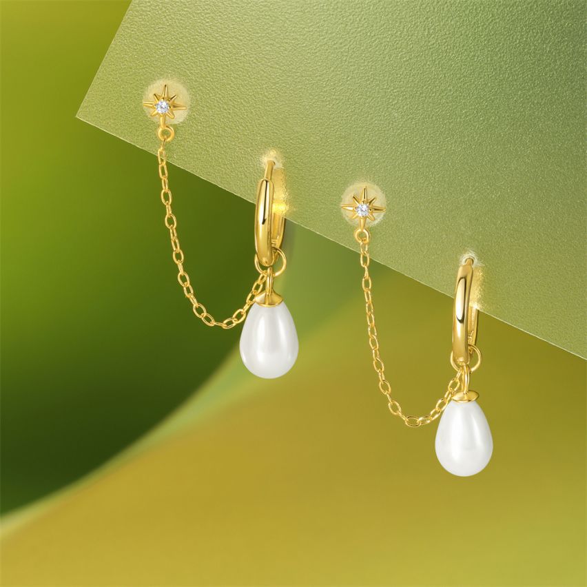 925 Silver 3 galvanization layers Pearl Minimalist Earrings