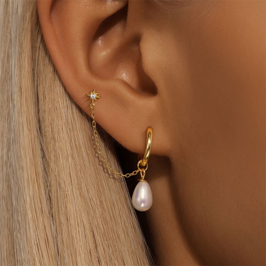 3 galvanization layers Pearl Minimalist Earrings 